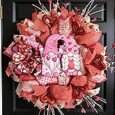 vivimemo 20-inch Valentine's Day Wreath Red Pink Ribbon Pink Dwarf Wooden Board Wreath Valentine's Day Front Door Corridor Fireplace Window Table Decoration Festival Party Wedding Celebration Decor