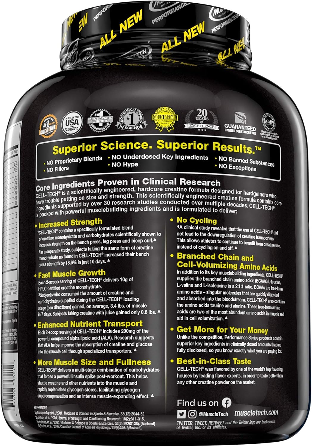 Creatine Monohydrate Powder + Carb Mass Gainer | MuscleTech Cell-Tech | Post Workout Recovery Drink | Muscle Recovery + Muscle Builder | Amino Acids, BCAA Powder | Fruit Punch, 6 lbs (56 Servings): Health & Personal Care