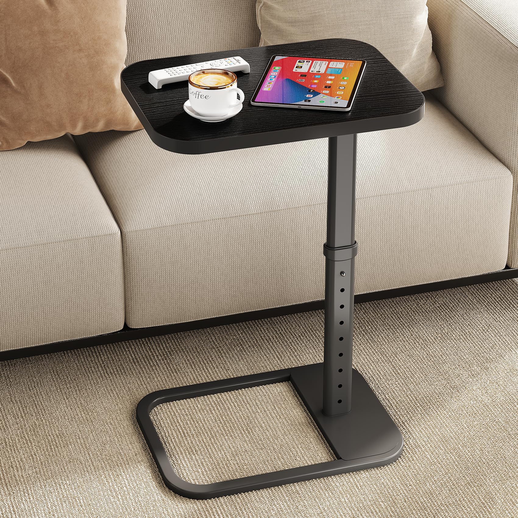 Kitstorack Upgraded TV Tray Table with Panel Lock, Adjustable Height & 90° Flip-Over Design, Sofa Arm End Side Table for Eating, Dinner, Snack, Laptop, Couch, Bed, Chair or Small Spaces, Black