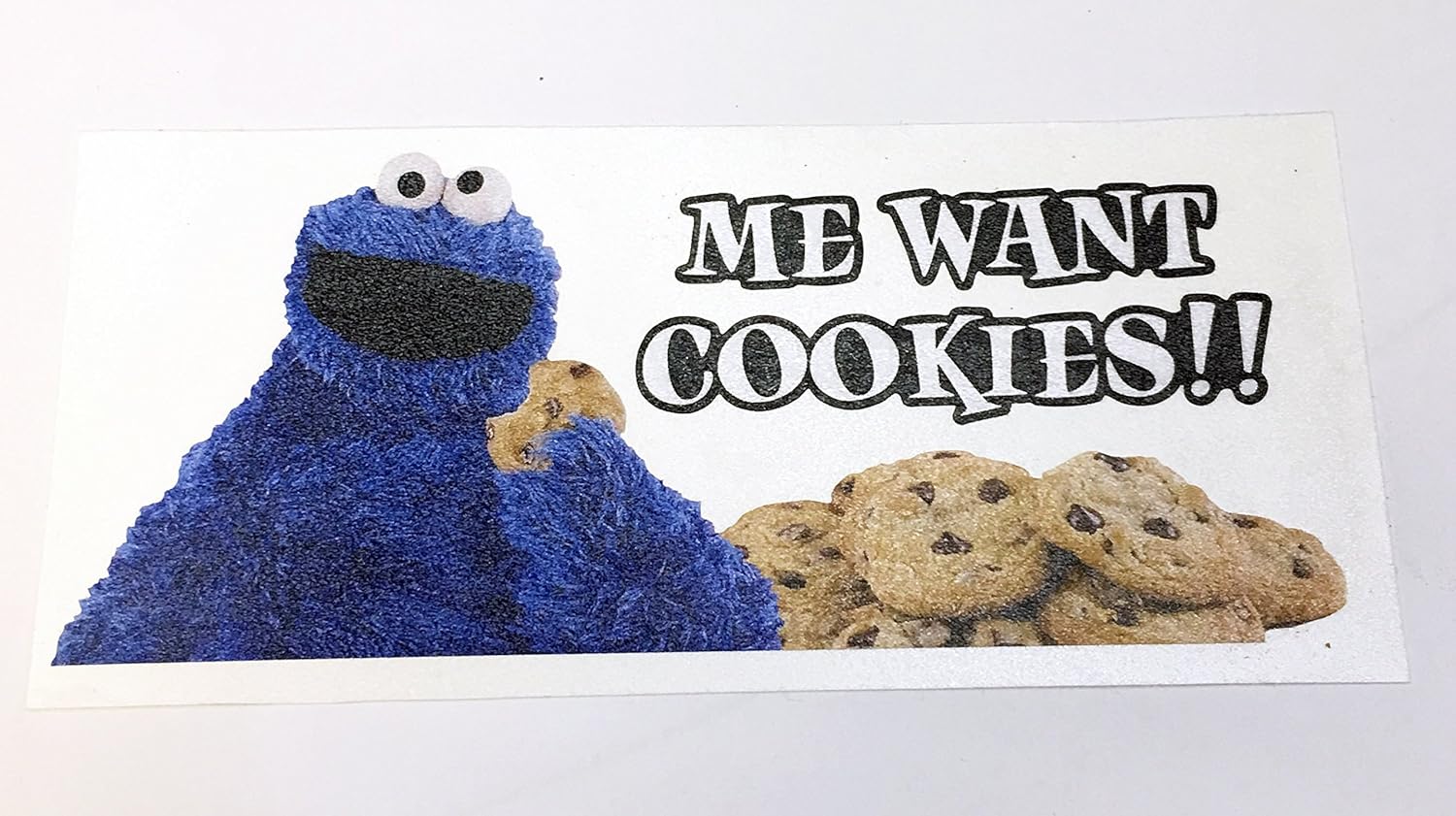 "ME WANT COOKIES!!" Cookie Monster mixer decal for KitchenAid stand mixer. Realistic Cookie Monster. Sunbeam Decals CM14