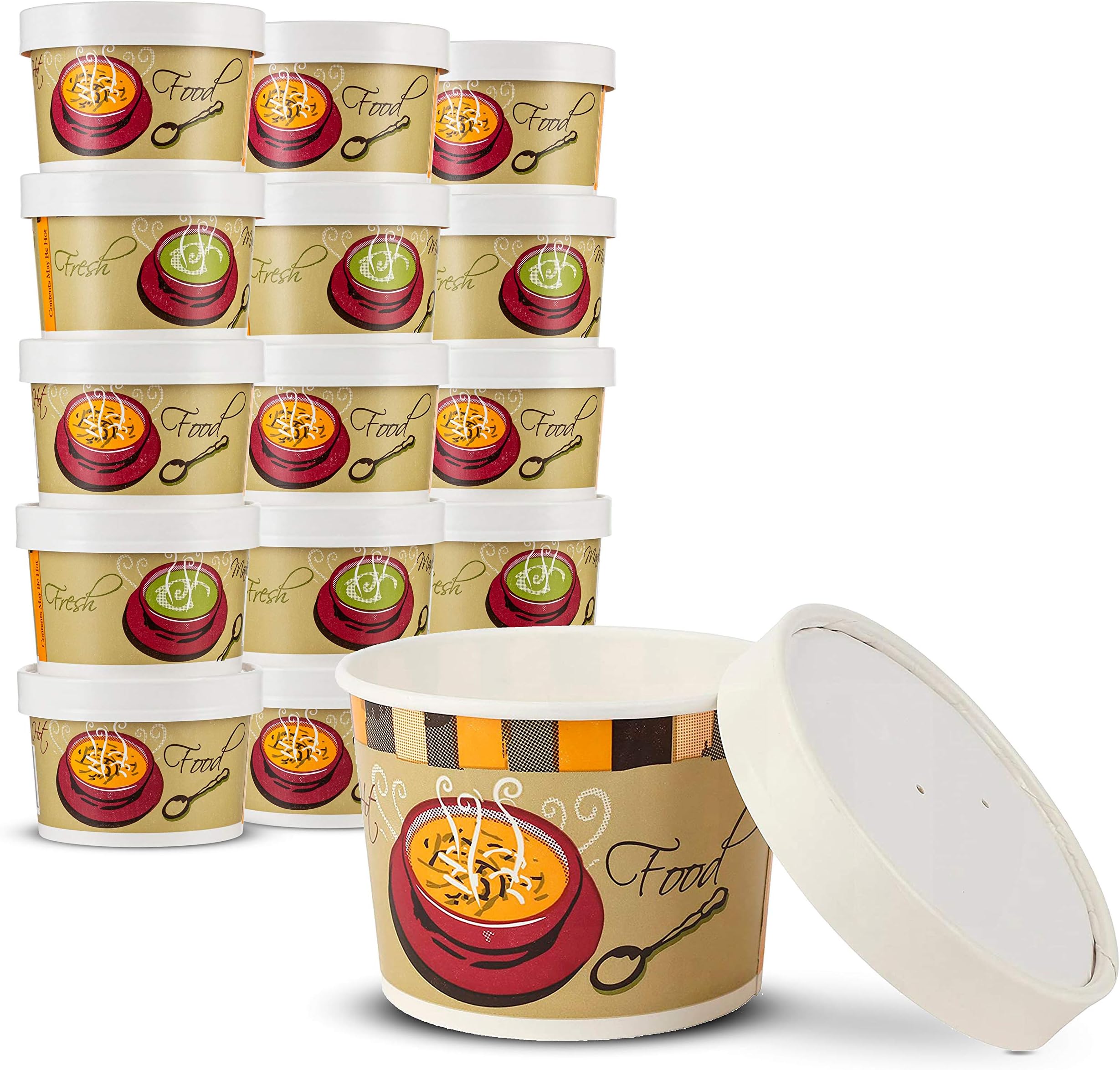 8 oz Double Wall Poly Paper Hot Cups for Hot Food and Soup or Cold Ice Cream with Vented Paper Lids to Prevent Leaks by MT Products - (20 Cups and 20 Lids) (8 Ounce)