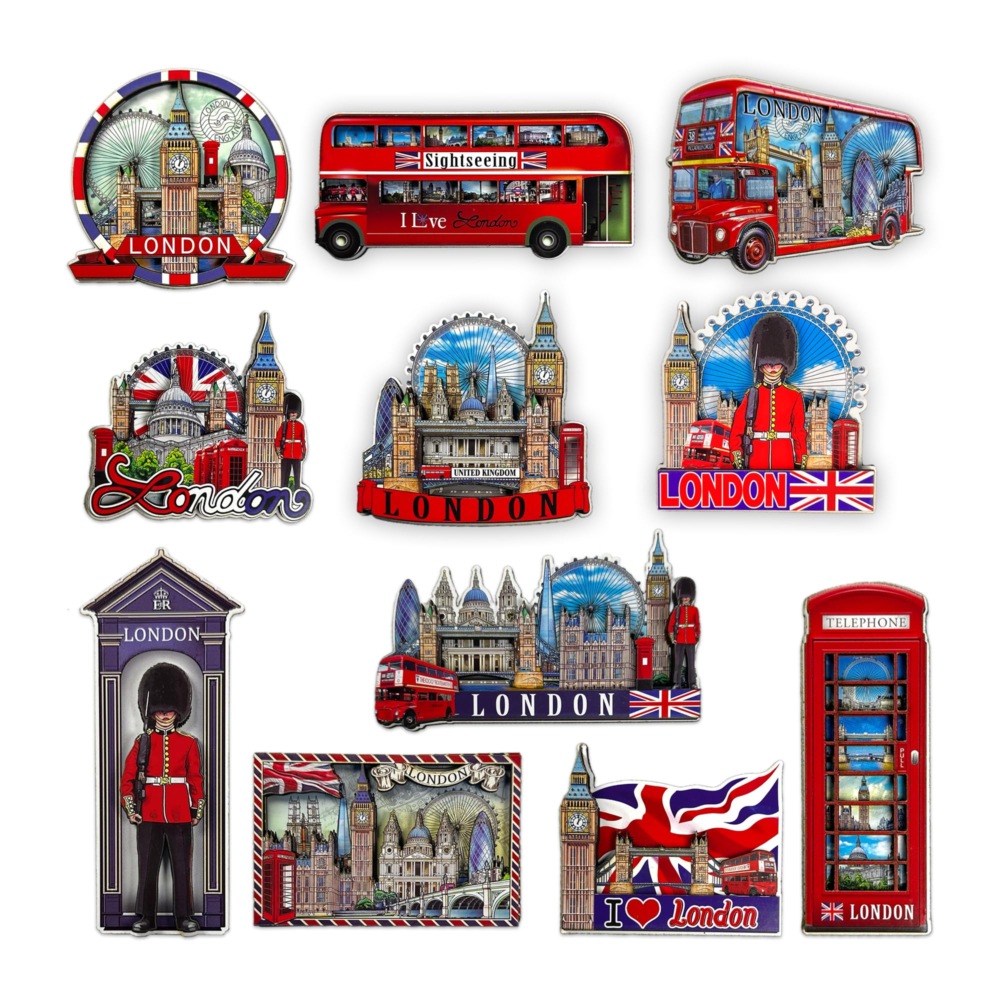 SAJAK London Fridge Magnets - Set of 10 Collectible 3D Wooden Magnets Featuring Iconic Landmarks, Decorative British Souvenirs Gift for Office, Home, and Kitchen