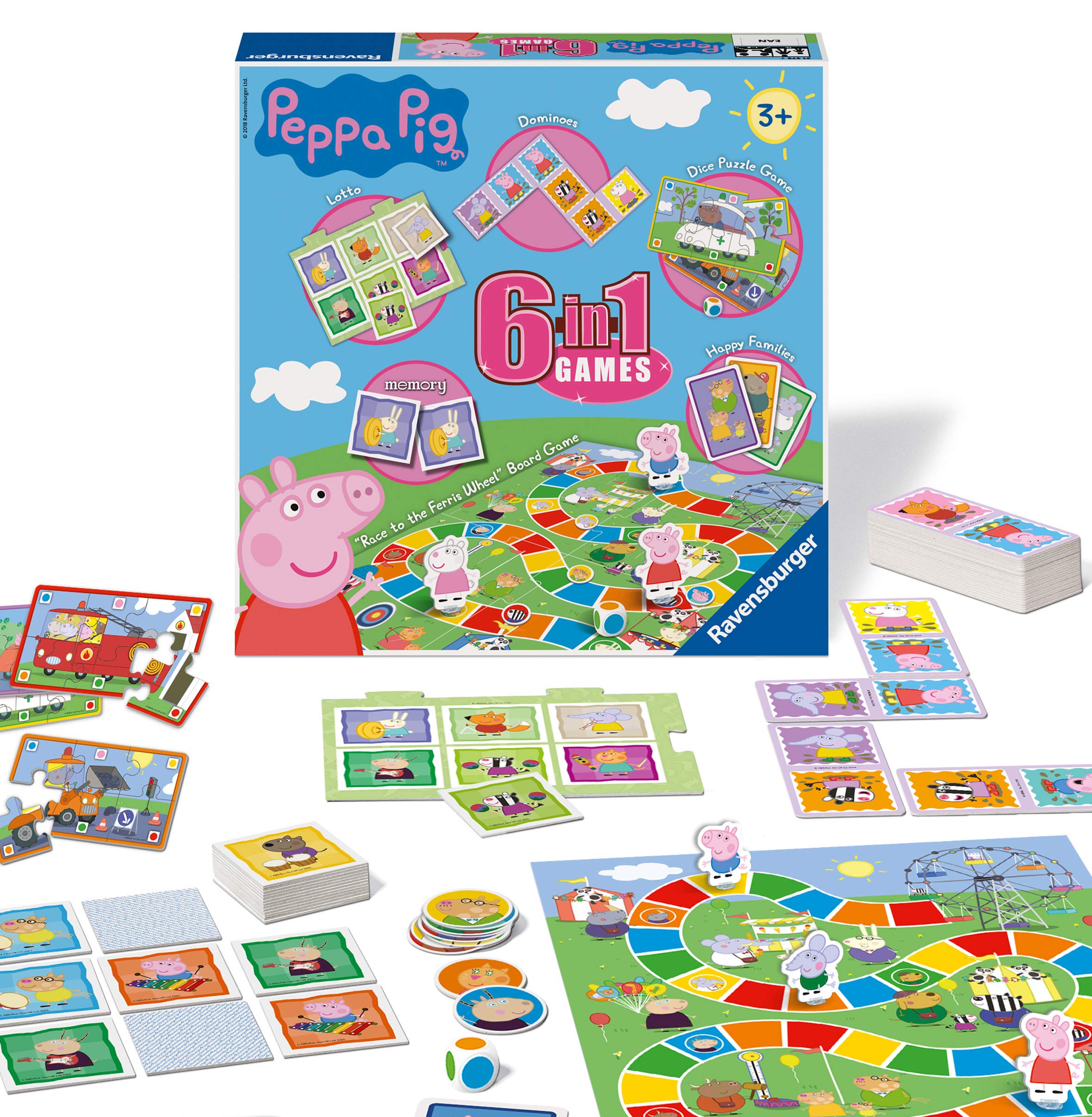 Ravensburger Peppa Pig 6-in-1 Game for Kids Age 3 Years and Up - Bingo, Dominoes, Snakes & Ladders, Checkers, Playing Cards and Memory Game