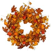 22 inch Artificial Fall Wreath Maple Leaf Wreath for Front Door Home Decor | Autumn Door Wreath with cape gooseberry for Front Door Indoor Outdoor Farmhouse Home Wall Window Festival Wedding Decor