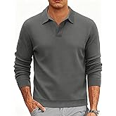 Cotrasen Mens Pullover Sweater Collared Long Sleeve Textured Casual Lightweight V Neck Ribbed Knit Polo Sweater