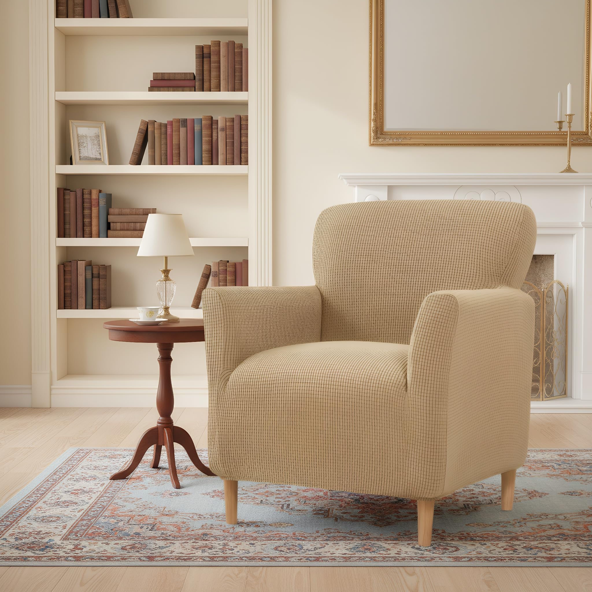 LiveGo Stretch Banquet Armchair Slipcover, Knit Chair Covers with Arms, Non-Slip Waterproof Chair Slipcover for Living Room, Office, Reception, and Pet-Friendly Furniture Protector (Khaki)