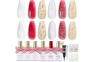 BEETLES GEL POLISH Beetles Builder Gel Kit HEMA Free-Enchanted Night 8 in 1 Nail Thickening Strengthening Building Apex for Beginner DIY Salon at Home White Red Glitter Builder Nail Gel with Base&Top Coat UV & LED Cured
