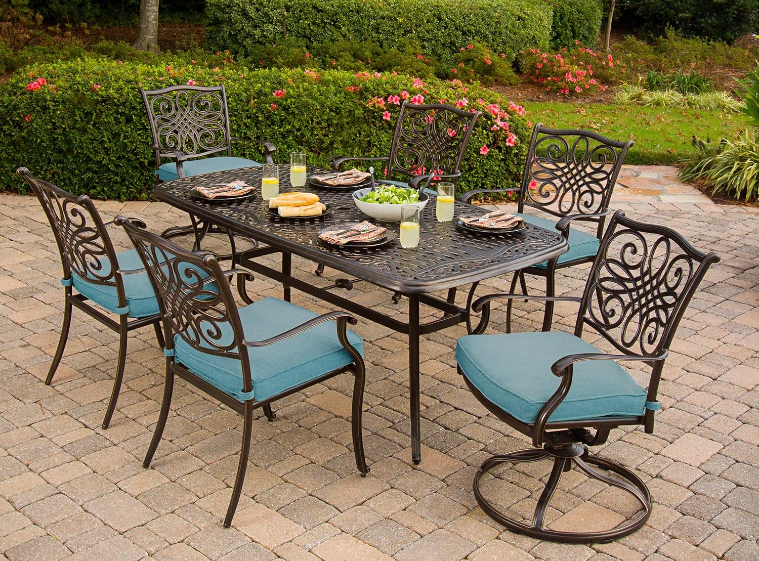 Hanover Traddn7pcsw Blu 7 Piece Traditions Outdoor Dining Set Dining Sets Patio Furniture Accessories Patio Lawn Garden Patio Furniture Accessories