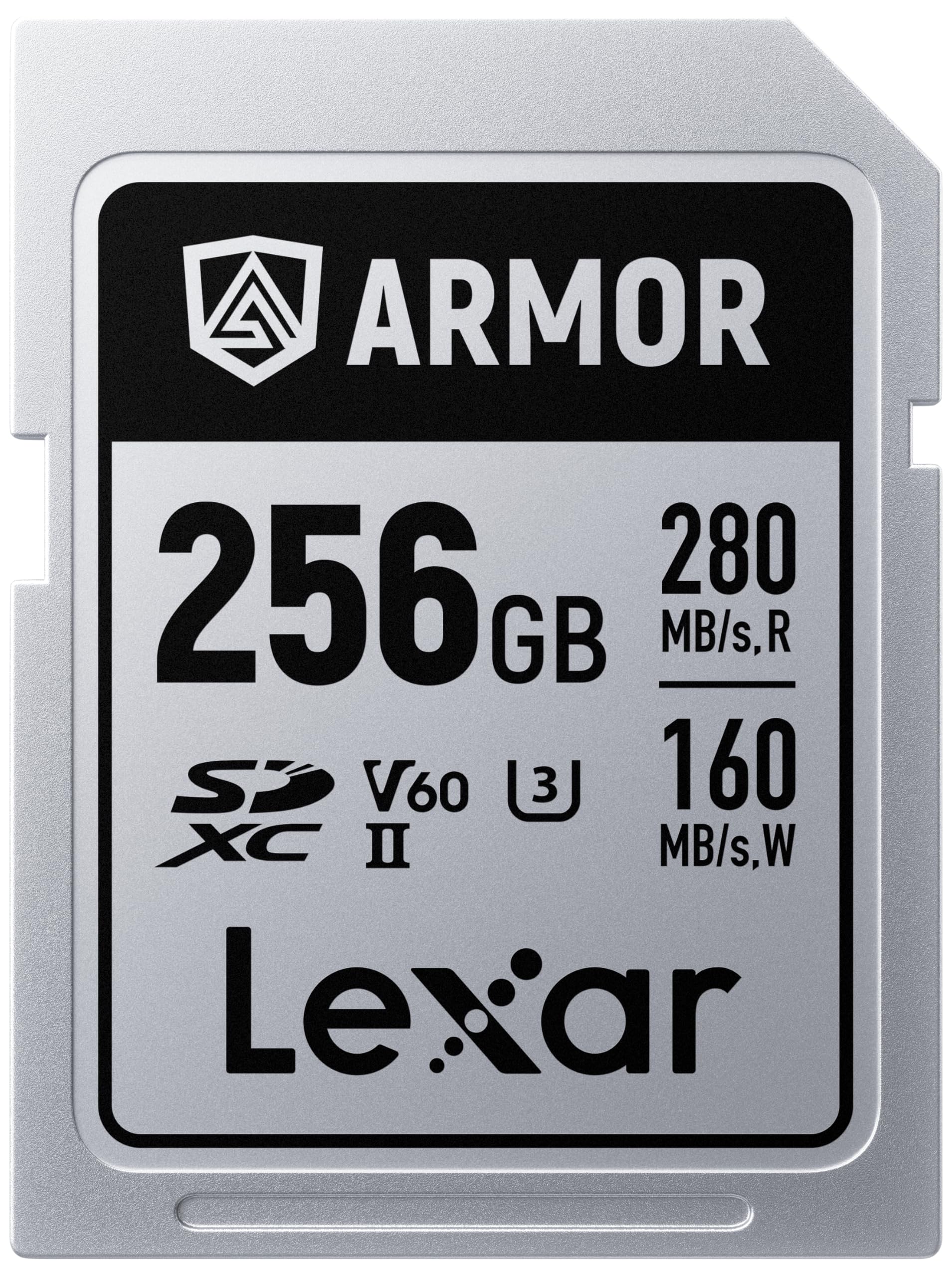 Lexar 256GB Armor Silver PRO SDXC Memory Card, UHS-II, C10, U3, V60, 6K UHD, Up to 280MB/s Read, Stainless Steel, for Professional Photographer, Videographer, Enthusiast (LSDAMSP256G-RNNNU) Image