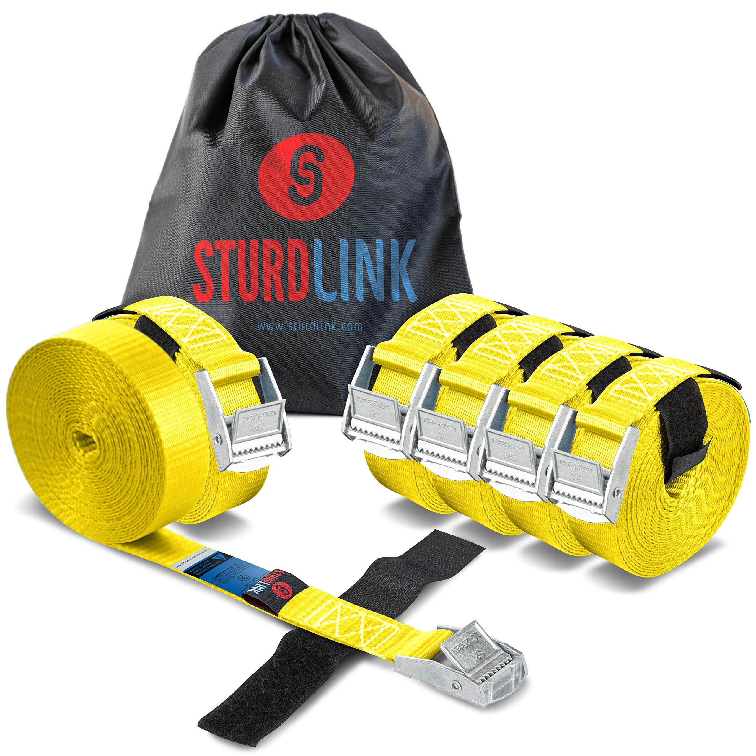 Cam Buckle Straps 2m 25mm 250kg + Transport Bag | Set of 6 | Adjustable Lashing Strap for Roof Racks, Bicycle Carriers, Luggage, Trailer | Professional Quality | EN12195-2