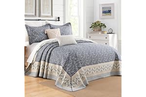 SahSahCasa 100% Cotton 128"x120" Oversized California King XL Bedspread Coverlet Quilt Set, Cal King Quilted Bedspread Extra Large Quilt, Bed Spread Lightweight Comforter, 3pc, Grayish Blue/Beige