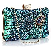 BWKUNOLF Beaded Sequin Peacock Evening Clutch Bags Crossbody Wedding Purse for Party Birthday Prom