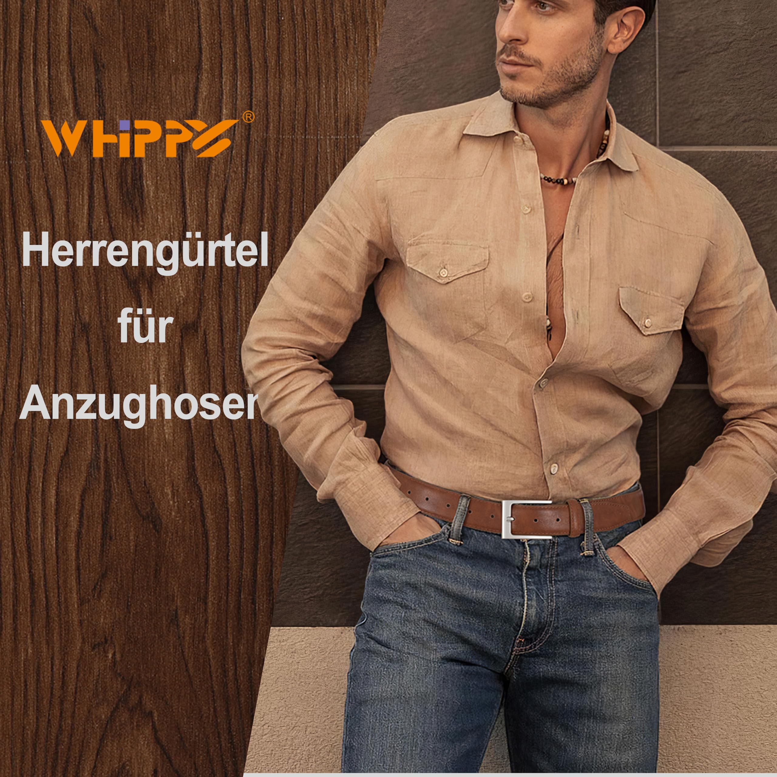WHIPPY Herren Gürtel, Herren Ledergürtel klassischer Jeansgürtel für Männer 38mm breit,braun 110cm 5