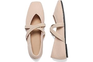 CELNEPHO Flats for Women Square Toe Ballet Flats Cross Strap Comfortable Arch Support Dressy Knit Flats for Women Mary Jane Flats Slip On Washable Casual Office Shoes