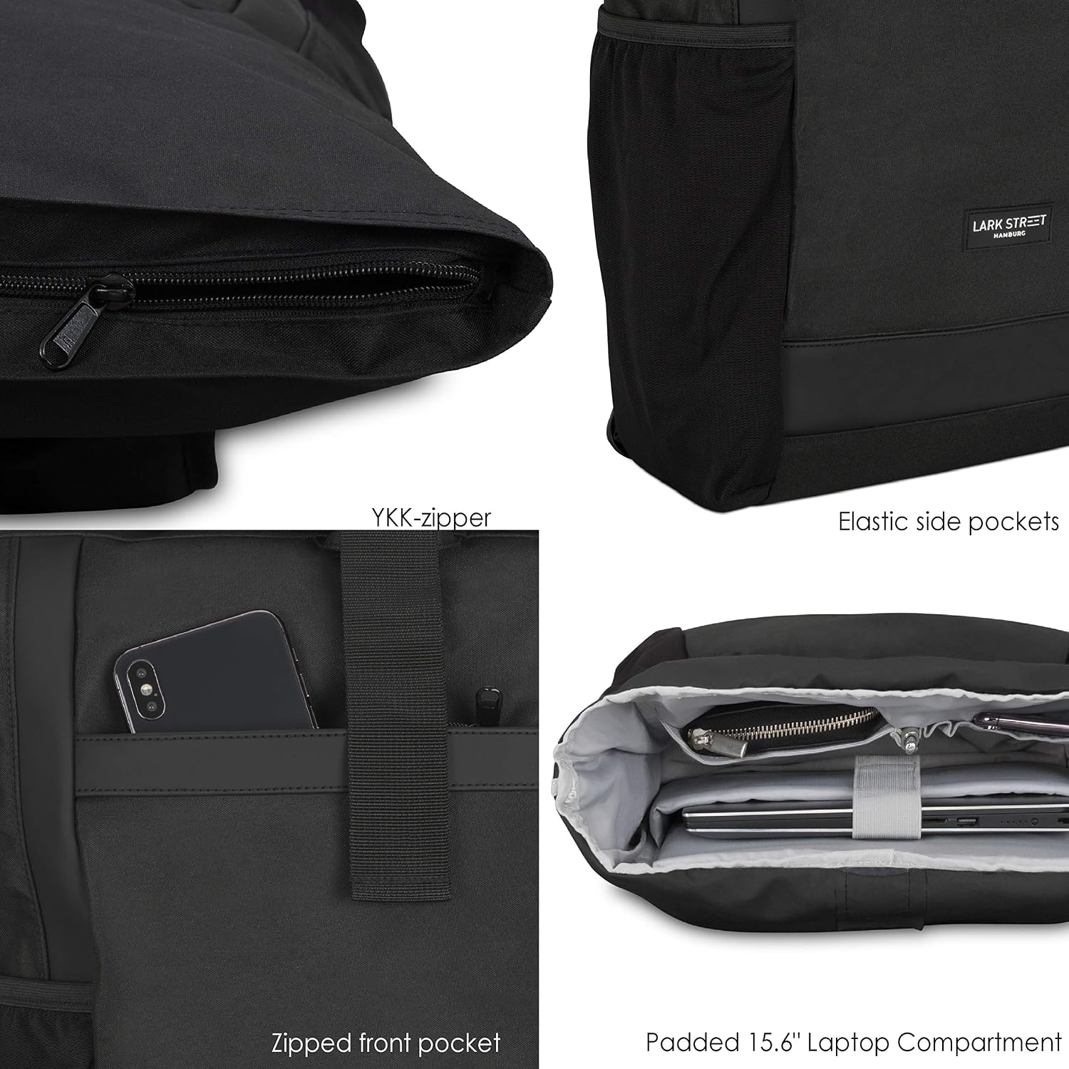 LARKSON Roll Top Backpack Women & Men Black, No 2, Rucksack for University School, Office, College Laptop Bag 16 Inches - Image 5