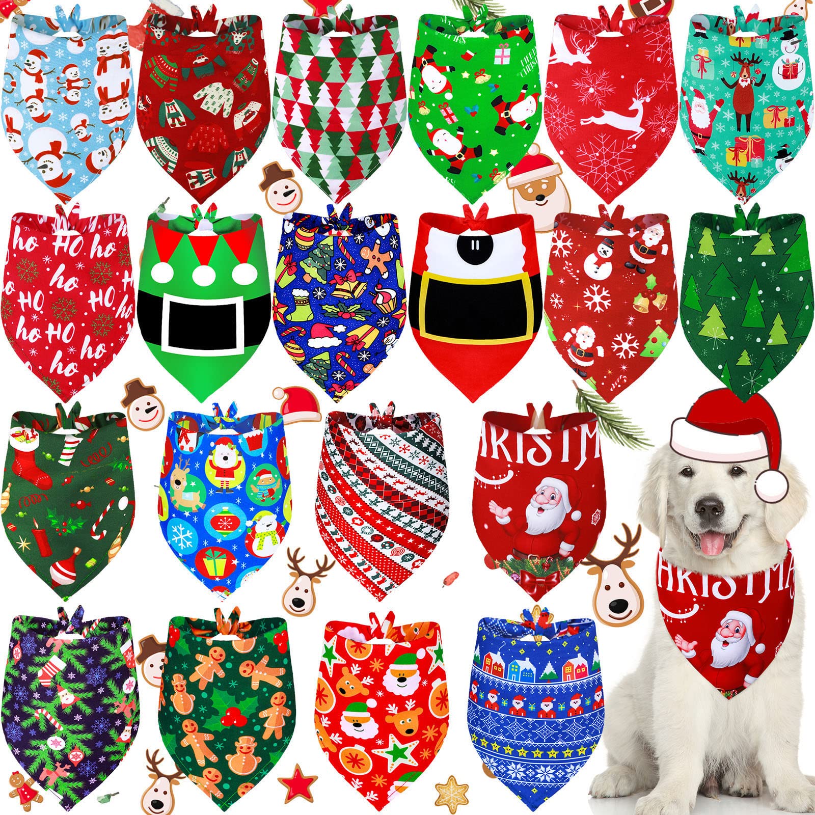 Photo 1 of Weewooday 20 Pieces Christmas Dog Bandanas for Dogs Santa Claus Christmas Tree Triangle Pet Bib Adjustable Pet Bandana Soft Doggy Kerchief Accessories for Pet Costume Accessories Decor