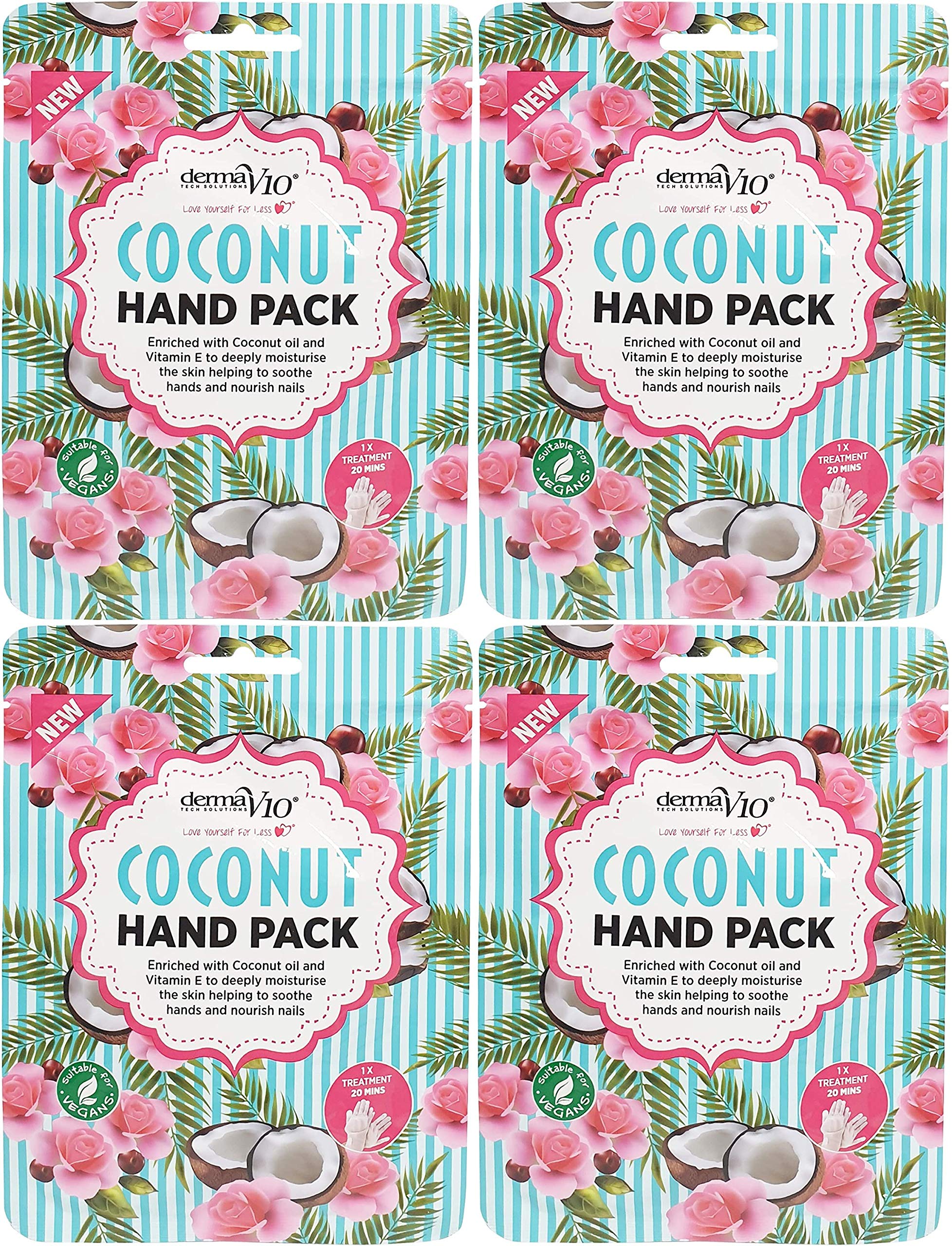 Derma V10 Coconut Hand Pack, Deep Moisturising, Enriched with Coconut Oil and Vitamin E - 4 Pack