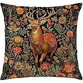 BUJSP William Morris Reindeer Floral Print Pillow Covers 18x18 Double-Sided,Vintage Cottagecore Reindeer Animal Floral Decorative Throw Pillow Covers for Home Bedroom Living Room