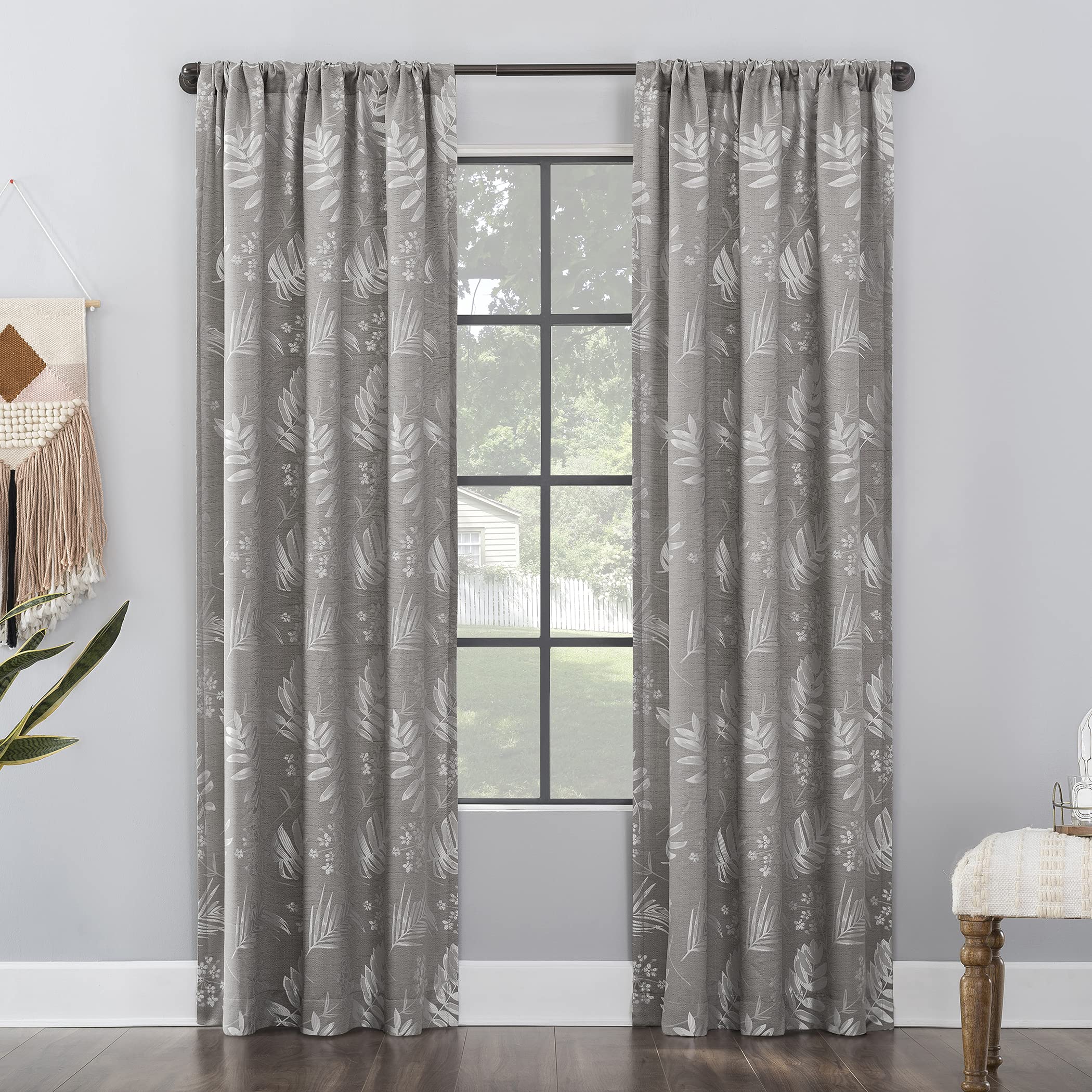Clean Window Subtle Foliage Linen Blend Anti-Dust Allergy/Pet Friendly Anti-Dust Curtain Panel, 50" x 63", Gray