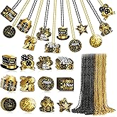 Vynium 48Set New Year Beads Necklaces Decorations- 2026 DIY Pendant for Black Gold Happy New Year Party Set, Pendant & Beads Kit for New Year's Eve Party Favors, Decorations and Supplies