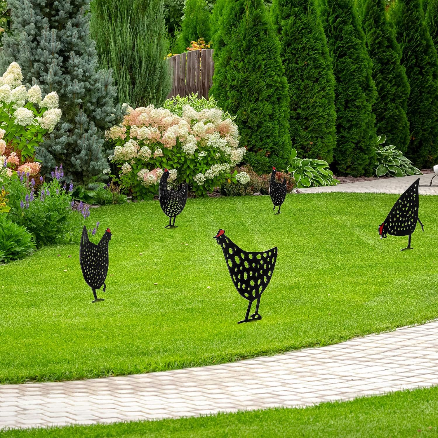 5 Pieces Metal Chicken Yard Garden Decoration Decorative Garden Stake Chicken Yard Sign Hollow Out Animal Shape Decoration Rooster Animal Stake Rooster Art Decoration for Yard Lawn, 12 x 10 Inch: Home & Kitchen