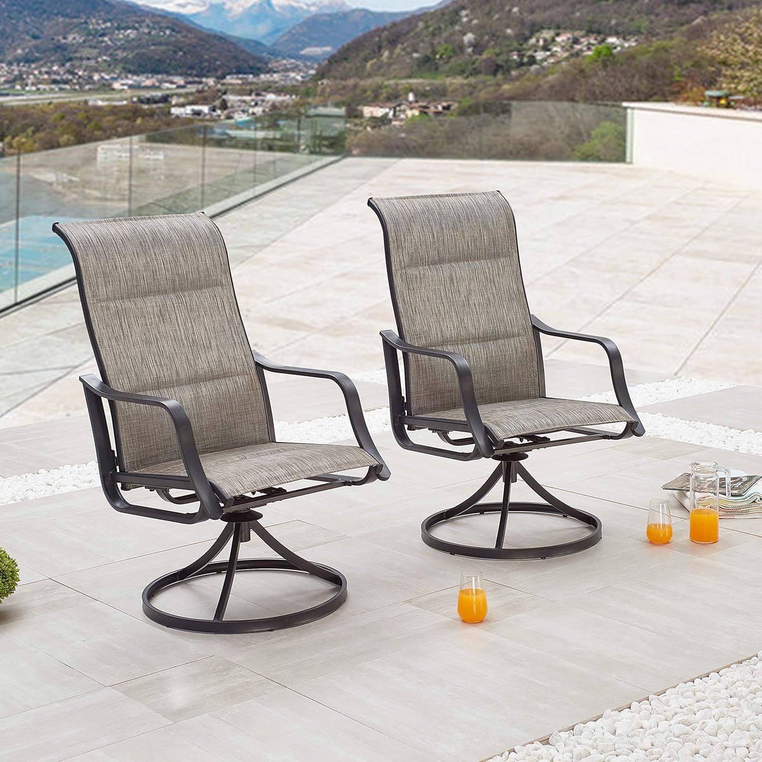 LOKATSE HOME Outdoor Patio Swivel Chair Set Sling(Set of 2), 2, Grey : Garden & Outdoor