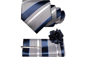 JEMYGINS Mens Striped Tie and Lapel Pin Necktie Pocket Square and Tie Clip Sets for Business Casual 4PCS