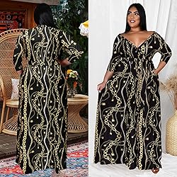 Runwind Plus Size wrap Dress Sexy 3/4 Sleeve V Neck