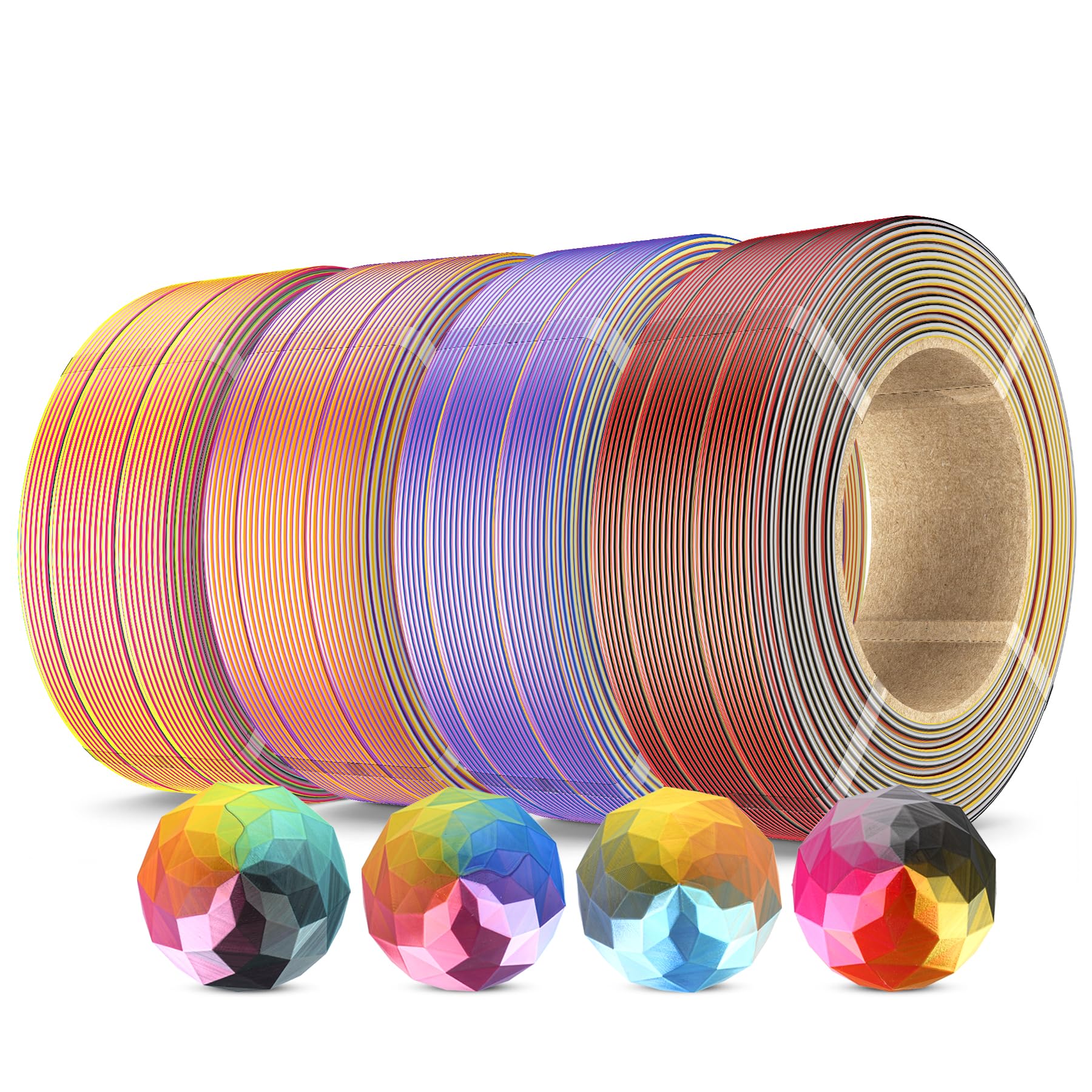 SUNLU 500g Silk Quadruple Color PLA Filament Refill Bundle, No-Spool Silk PLA Plus 3D Printer Filament 4 Packs, Compatible with Bambu Lab 3D Printers, 0.5KG/Roll, Total 4 Colors PLA Silk Four Color Image