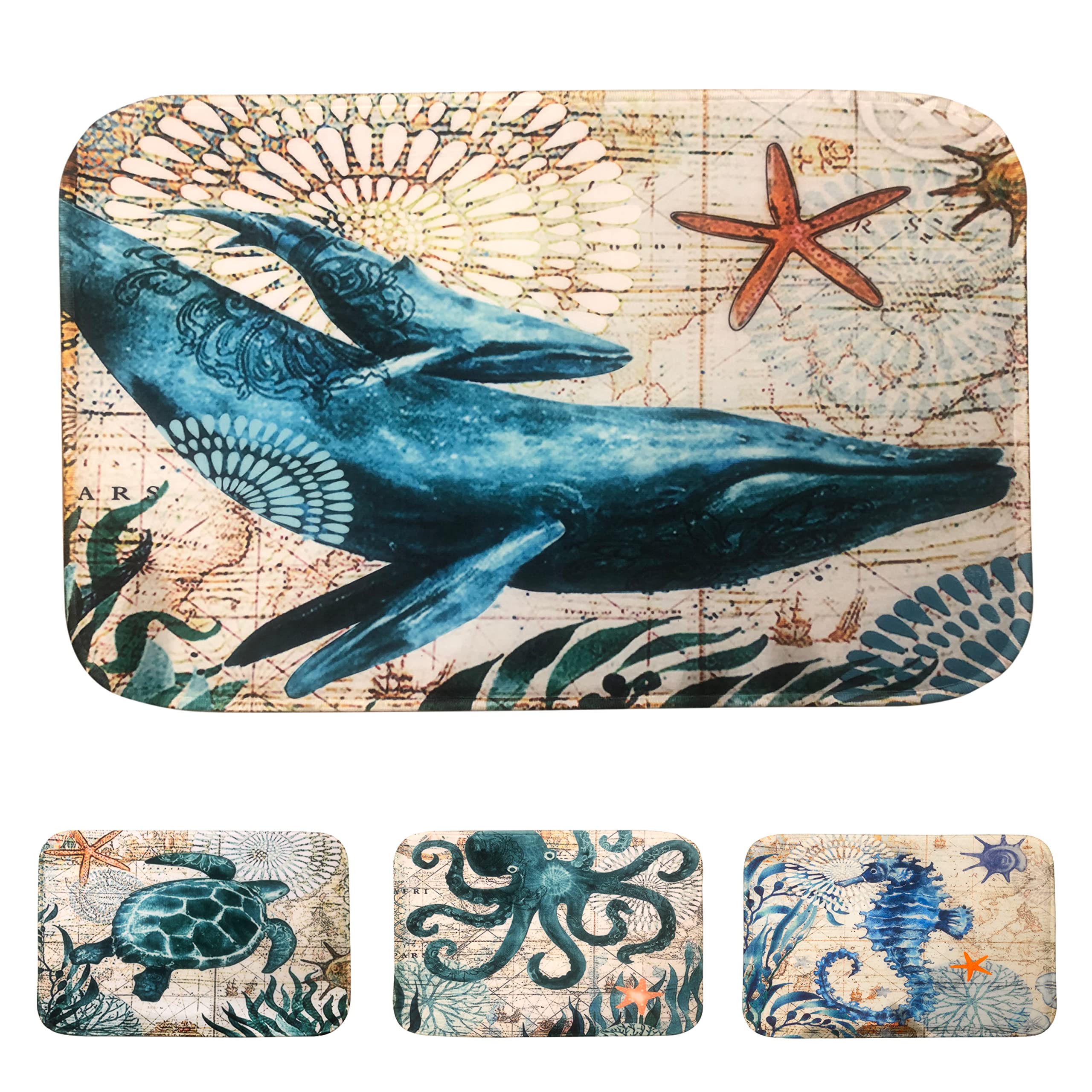 Adalex Global Sea Animals Bath Mat - 40x60cm Bathroom Mat Memory Foam- Non-Slip Cute Bath Mats for Toilet and Shower - Soft and Absorbent Bath Rug (Whale)
