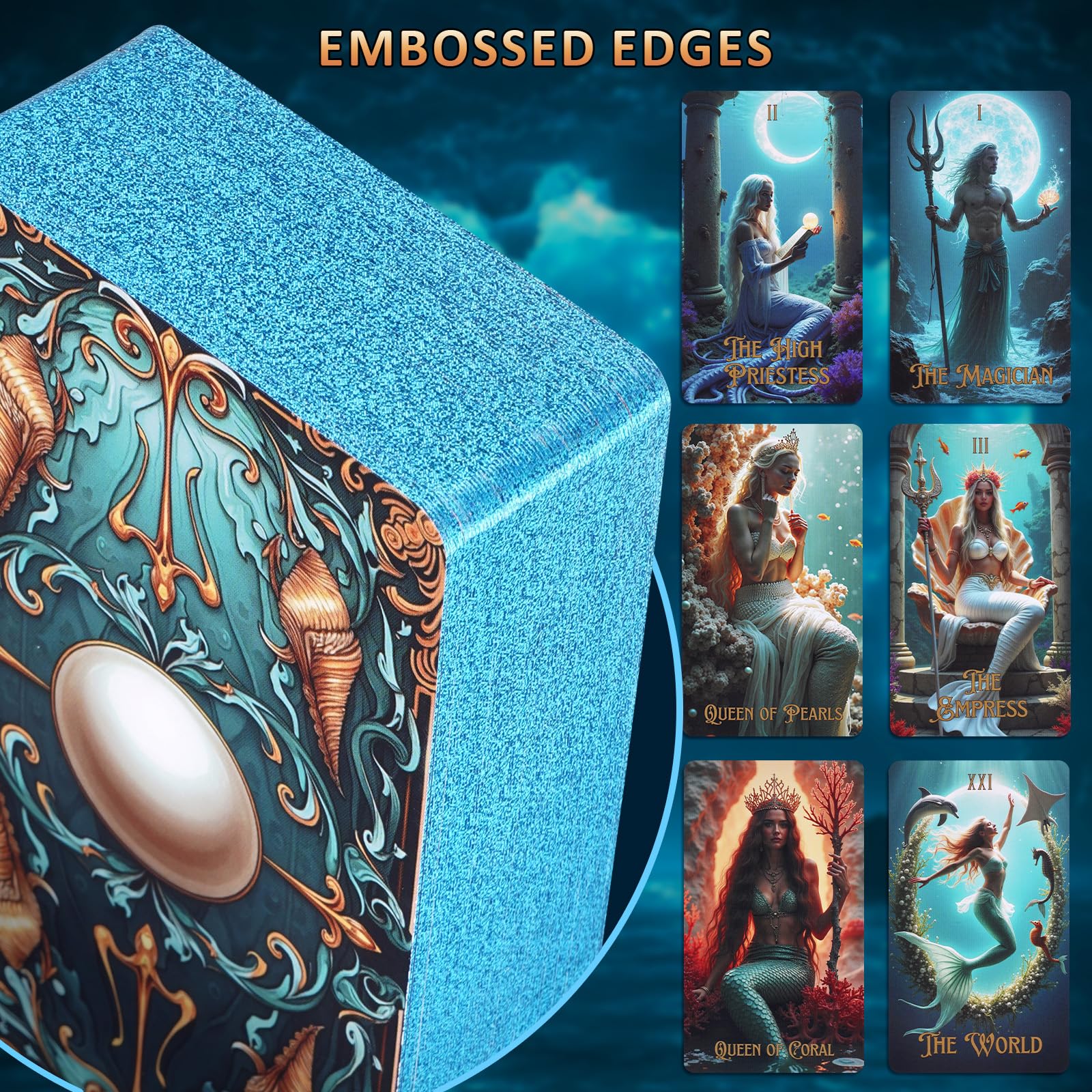XSYLOHXL Ocean Tarot Cards with Guide Book for Beginners Unique Pretty Gold Foil Tarot Oracle Deck Set with Beautiful Box 400GSM 78 PCS Card Standard Size