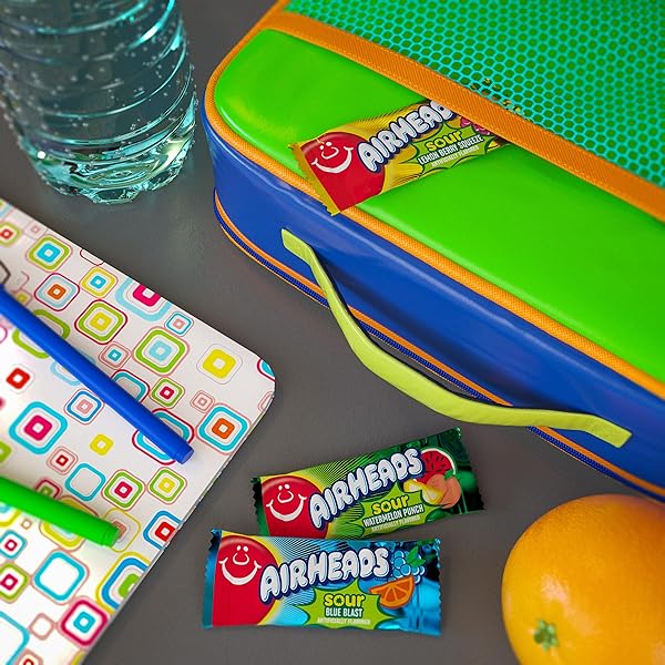 AIRHEADS SOUR CANDY BARS, SOUR WATERMELON PUNCH, BLUE BLAST, LEMON BERRY SQUEEZE, 9 BAR MOVIE THEATER BOX