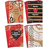 Hallmark Kraft Valentine's Day Card Assortment (16 Cards with Envelopes) Red, Black, White