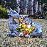 VIOYOUNS Solar Dragon Statue with LED Lights, Dargon Lover Gifts with Succulent and 6 LED Lights for Outdoor,Solar Dragon Decor for Yard, Garden and Patio, Unique Garden Statue for Mom Grandma