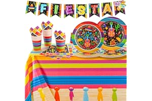 JOYIN 82PCS Fiesta Tableware Set, Mexican Party Supplies Packs for Cinco De Mayo Table Decorations, Fiest Themed Dessert Plates Fiesta Party Napkins Forks, Carnivals Event, Dia De Muertos Festivals