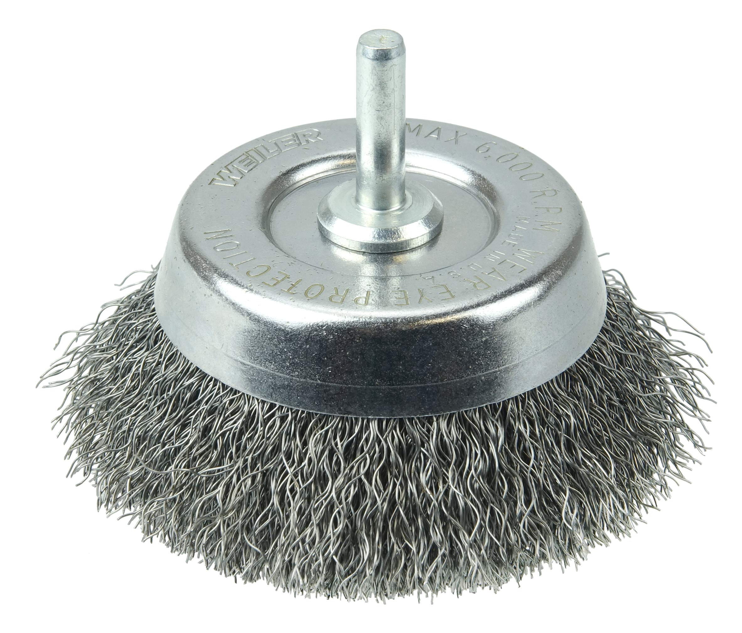 Weiler 14302 0.0118" Wire Size, 2-3/4" Diameter Steel Bristles, Stem-Mounted Crimped Wire Cup Brush