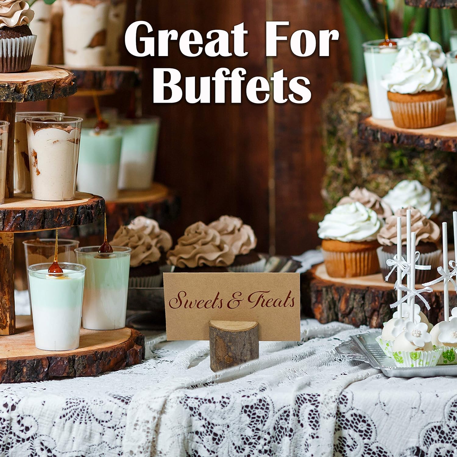 Upper Midland Products 22 Pcs Wood Card Holder Food Signs, Placecard or Display Labels for Wedding or Party: Home & Kitchen