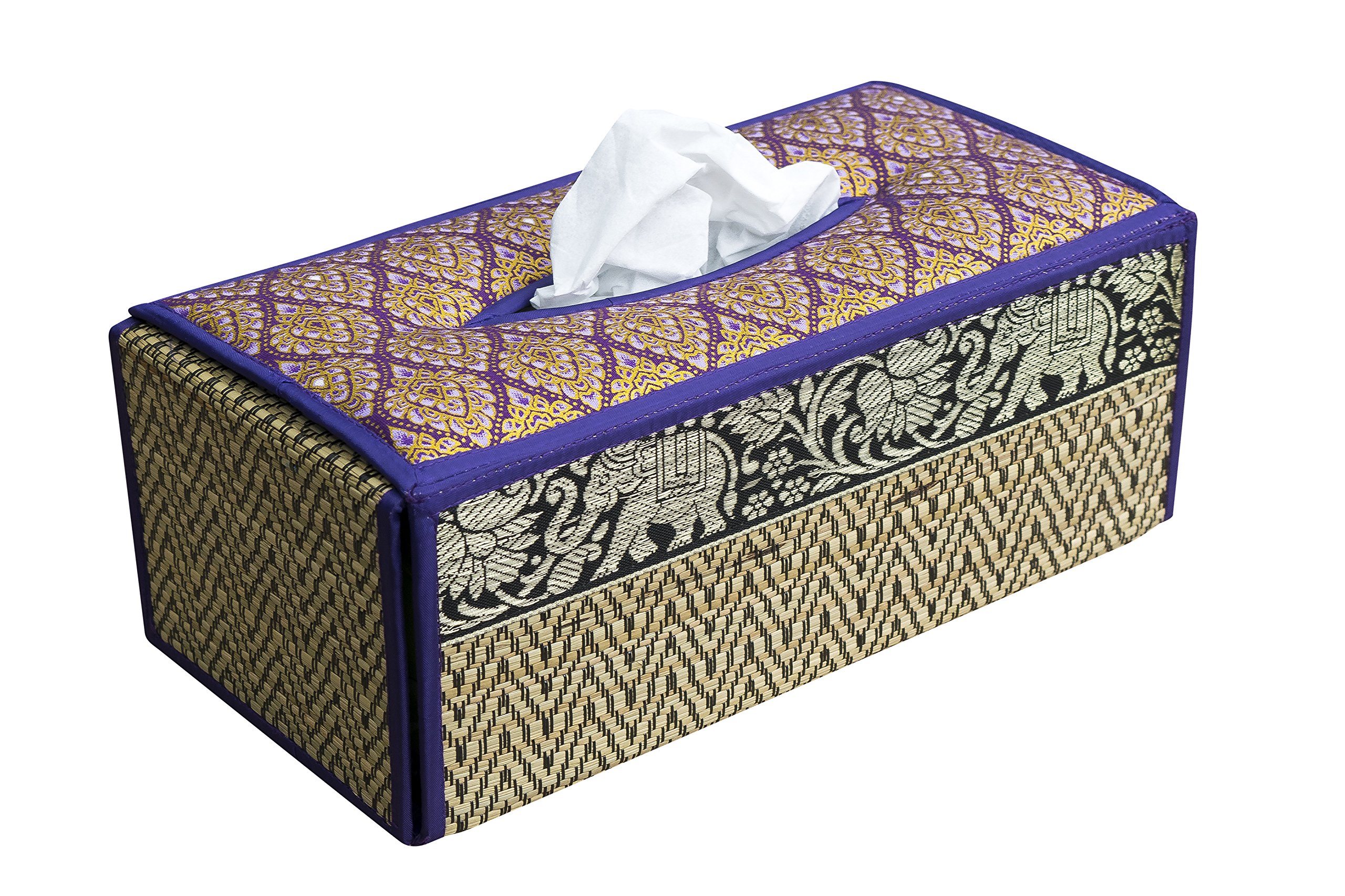 CCcollections Tissue Box Covers Rectangle | Decorative Reed Tissue Box Holder | Eco-Friendly Materials Tissue Storage Cover for Living Room, Desk Decoration