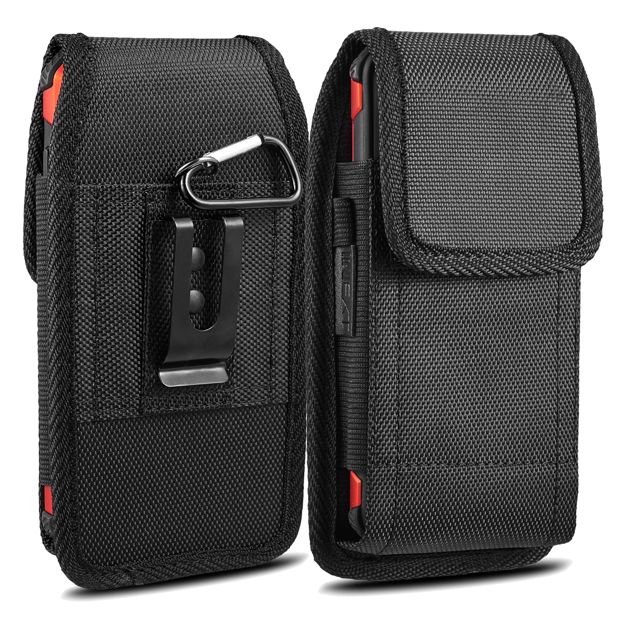 Nylon Phone Belt Holster for iphone 16 Pro Max, Outdoor Universal Vertical Phone Pouch Waist Bag for iphone 15/13/12 Pro Max, Black (For 6.3" phones)