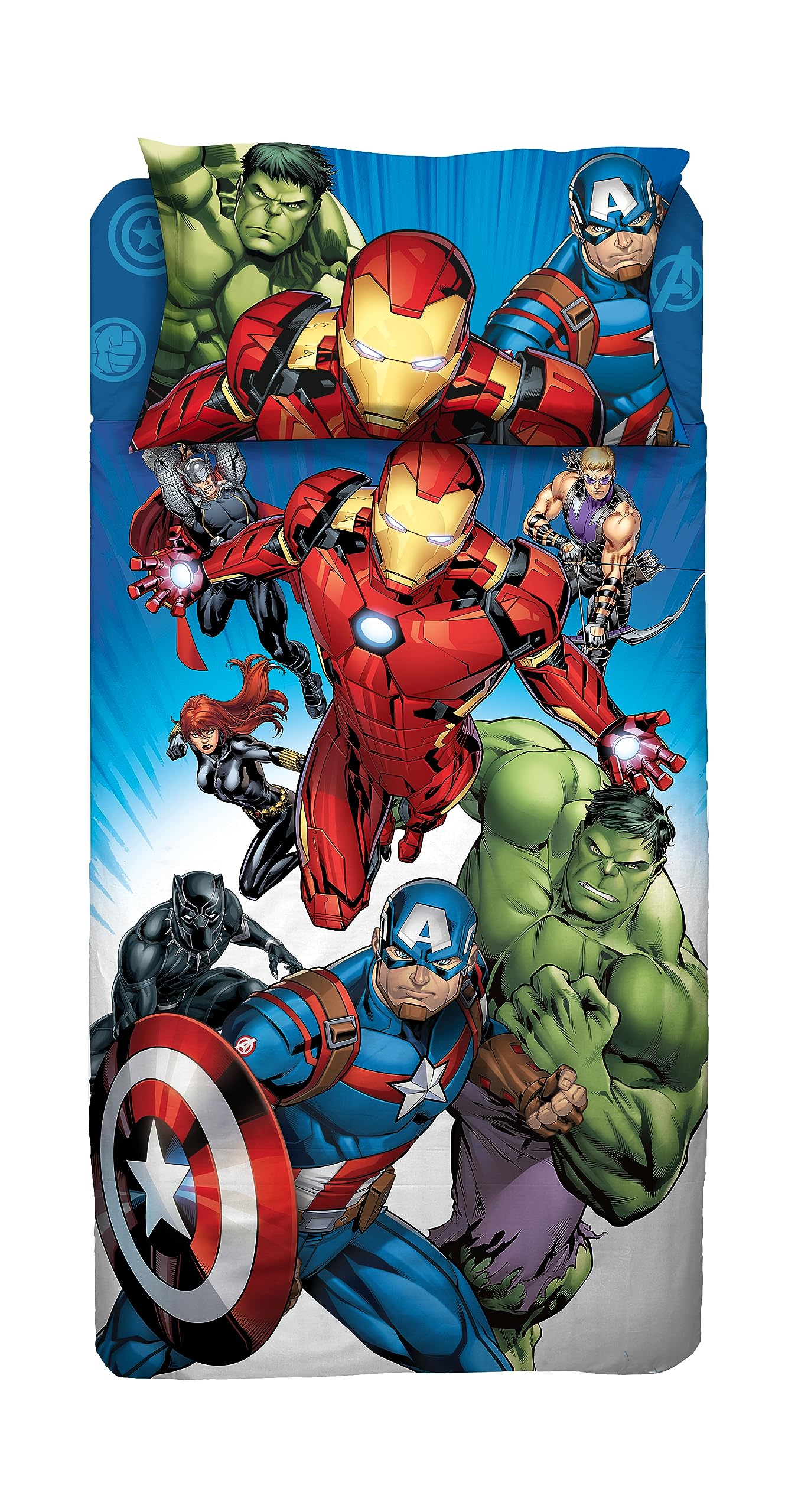 Avengers, Single Bed Sheet, Bed Set, Top Sheet, Fitted Sheet, Pillowcase, Blue, Marvel, Disney, 100% Cotton, Official Product — image 1