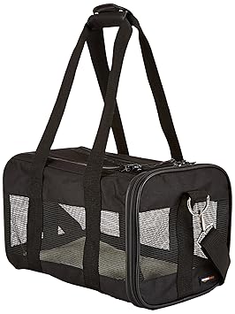 AmazonBasics Small Soft-Sided Mesh Pet Airline Travel Carrier Bag - 14 x 9 x 9 Inches, Black