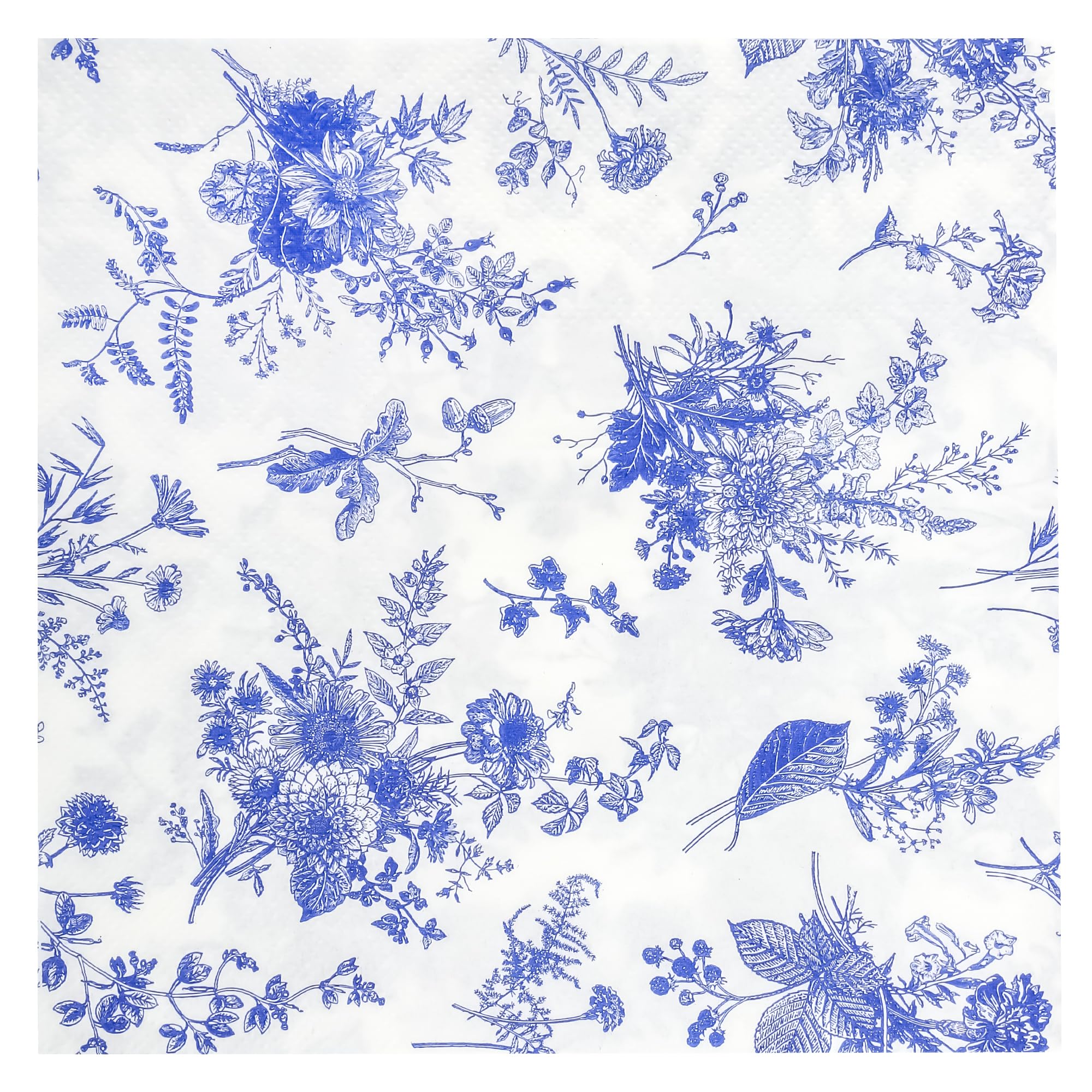 Photo 1 of 100Pcs Floral Beverage Napkins Blue White Disposable Paper Napkins Flowers Luncheon Cocktail Dinner Hand Towels for Wedding Bridal Baby Shower Birthday Tableware Decorations (Blue)