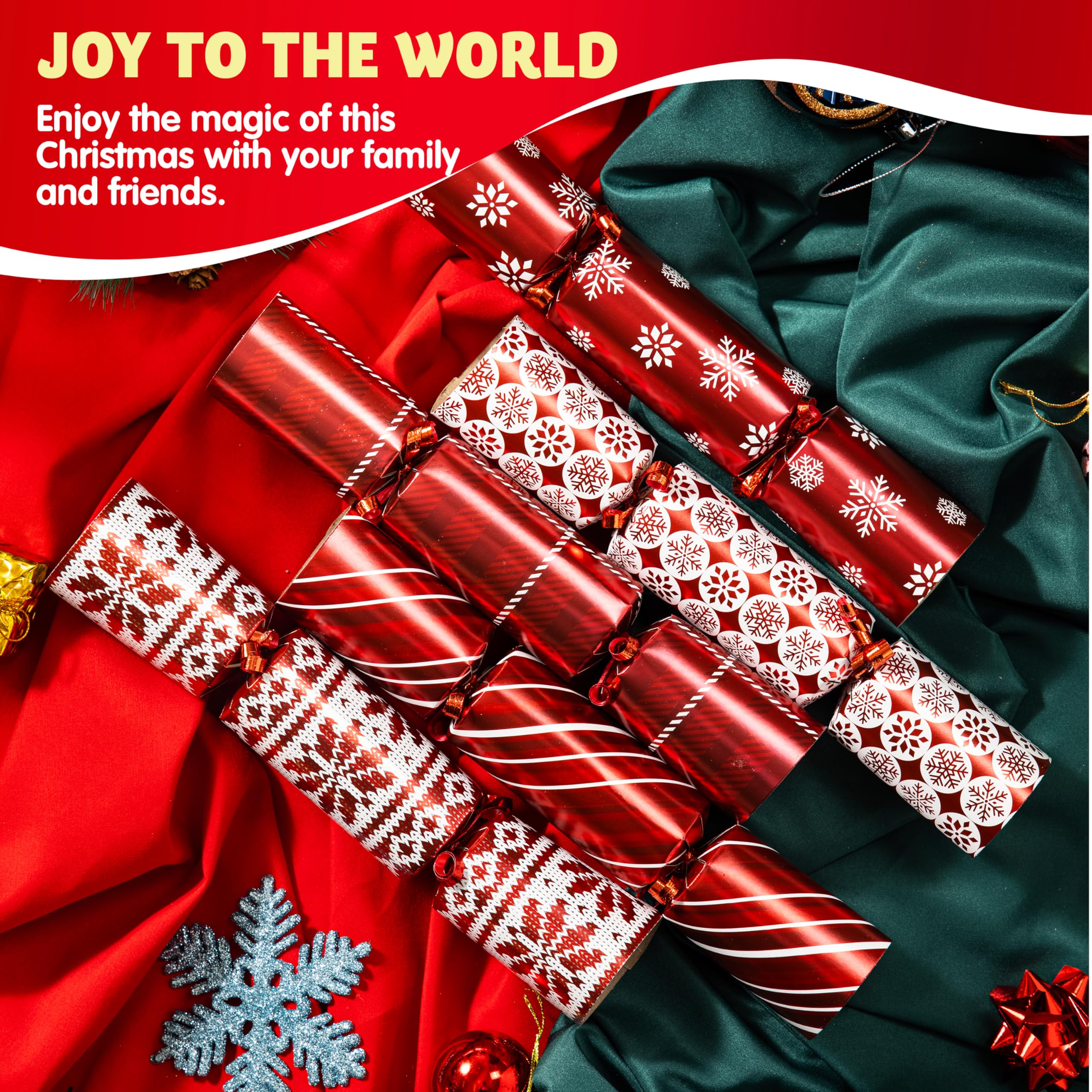 JOYIN 10 Pack Christmas Party Favor Non-Snap Red Deluxe Snowflake Design Party Table Favors with Holiday Party Favor Supplies for Kids and Adults, Christmas Parties, Dinners and Holidays