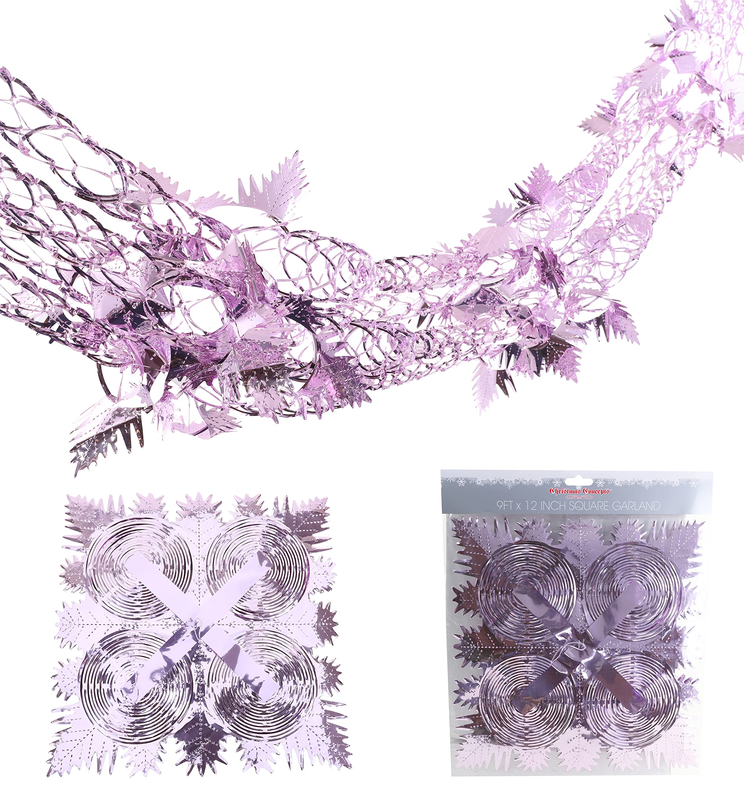 Christmas Concepts® 9ft x 1ft Large Square Foil Garland Festive Hanging Decoration – Christmas Trimming (Baby Pink)