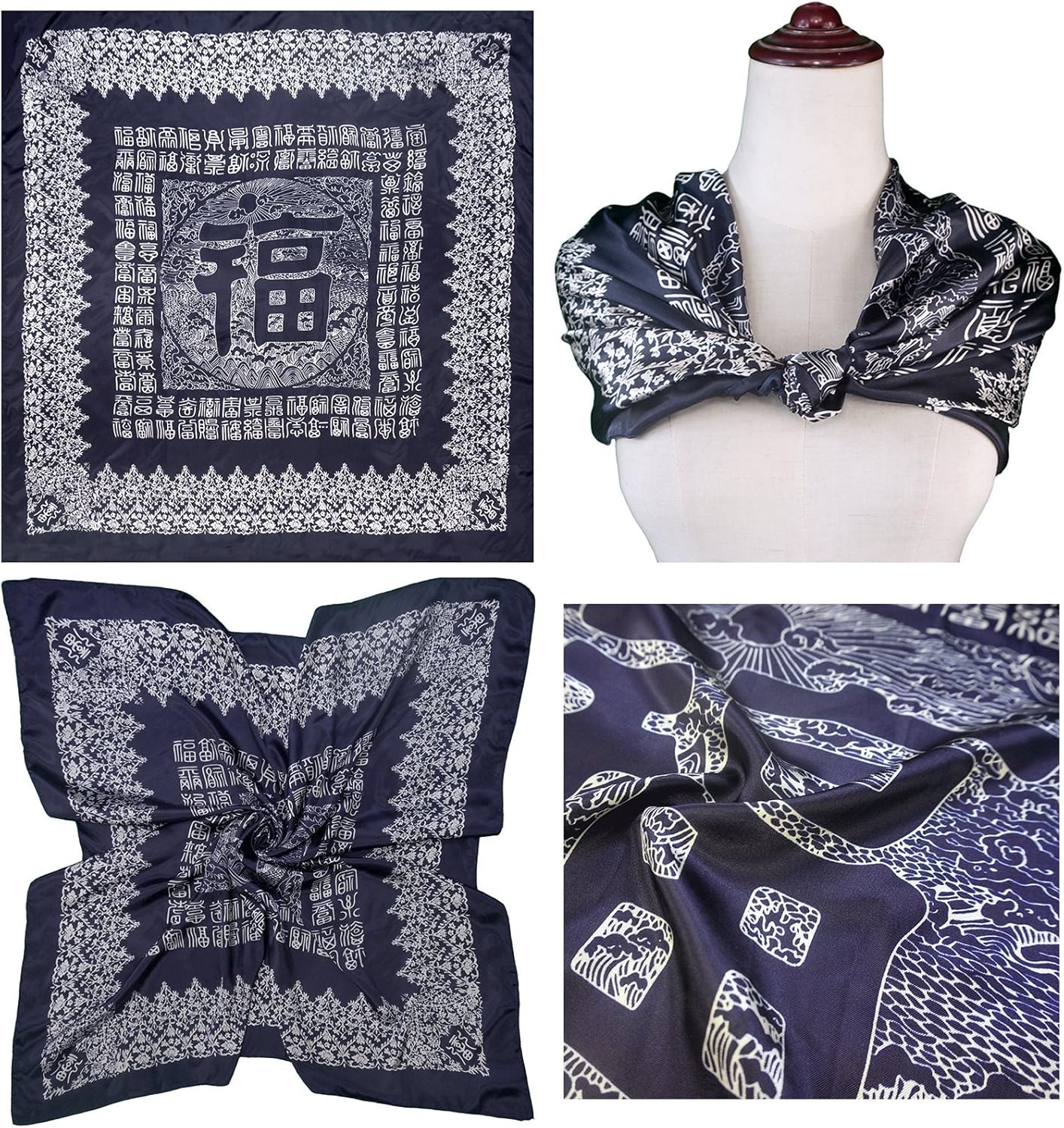 4 Pc Set Large 35 x 35 inches Satin Square Scarves Neck Hair Head Scarf Bundle (Set A) at  Women’s Clothing store