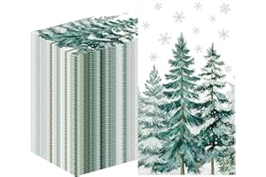 Deorfuy Christmas Dinner Napkins Disposable Party Decorations,100PCS Christmas Winter Pine Trees Snowflakes Paper Napkin Decor, Winter Holiday and Cocktail Xmas Towels Table Decor