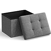 SONGMICS Mazie Collection - Small Folding Storage Ottoman, Foot Rest Stool, 12.2 x 16.1 x 12.2 Inches, 286 lb Load Capacity, for Living Room, Bedroom, Home Office, Dorm, Dark Gray ULSF102G01