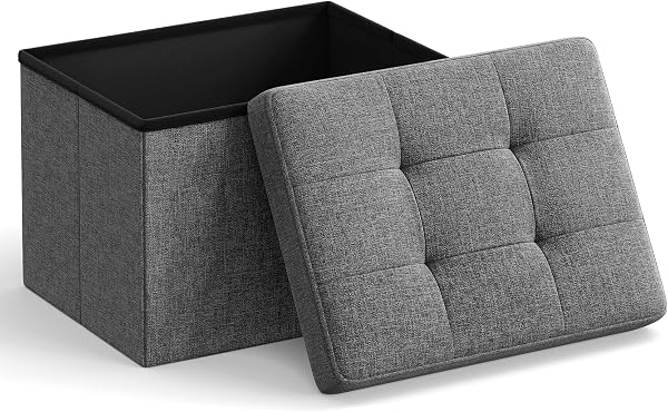 SONGMICS Mazie Collection - Small Folding Storage Ottoman, Foot Rest Stool, 12.2 x 16.1 x 12.2 Inches, 286 lb Load Capacity,