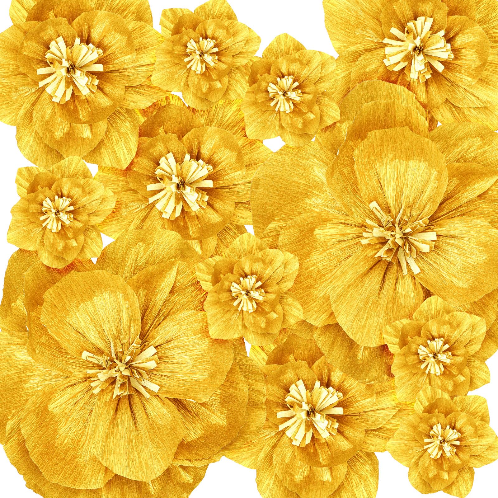 Photo 1 of Humyoun Giant Paper Flowers Artificial Paper Flower Decorations for Wedding Graduation Bridal Shower Birthday Handcrafted Wall Backdrop Table Centerpieces Party Supplies(Gold,12 Pcs)
