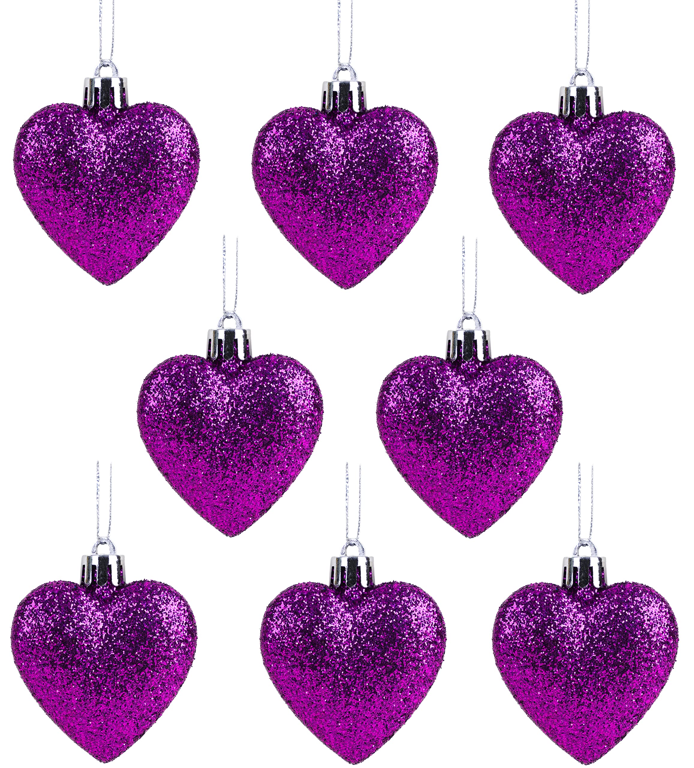 Christmas Concepts® Pack of 8-60mm Heart Shaped Christmas Tree Baubles – Glitter Decorated Baubles (Purple)